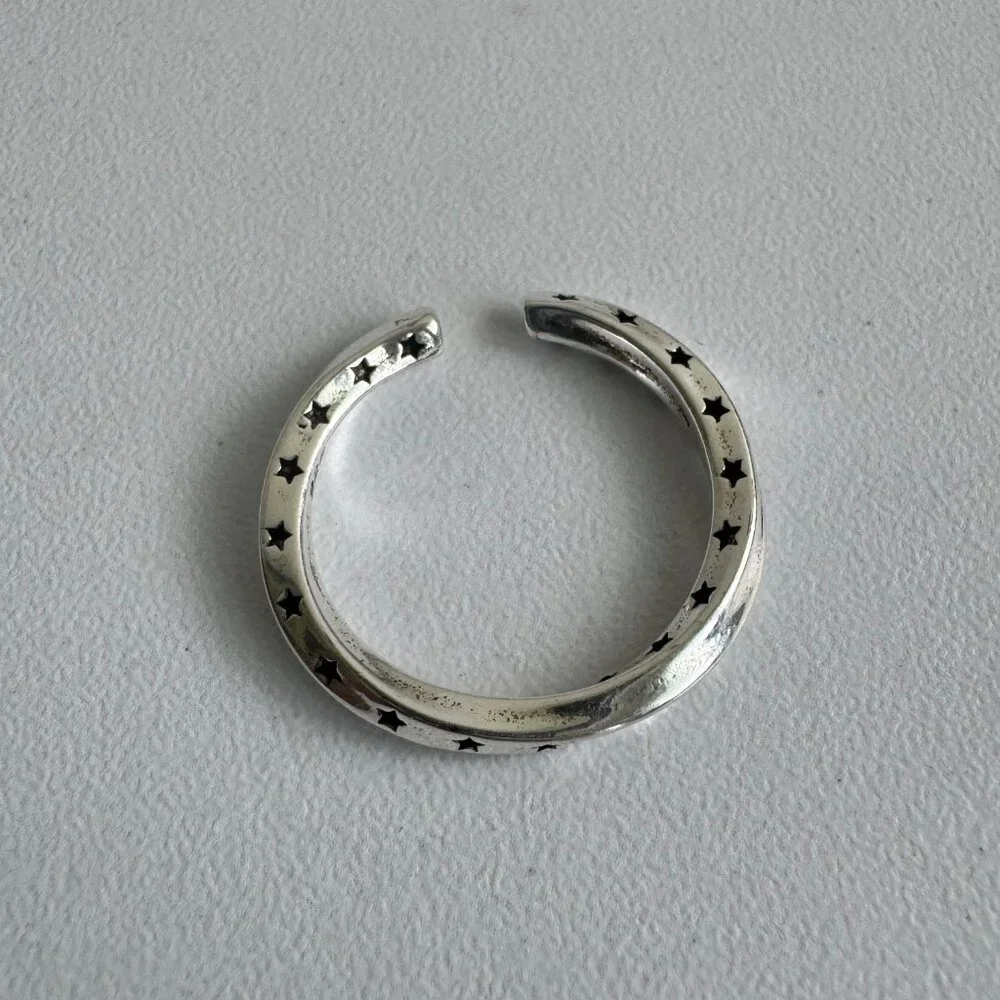 925 Sterling Silver Star Band Ring – Adjustable Open Design - Picture 4 of 6